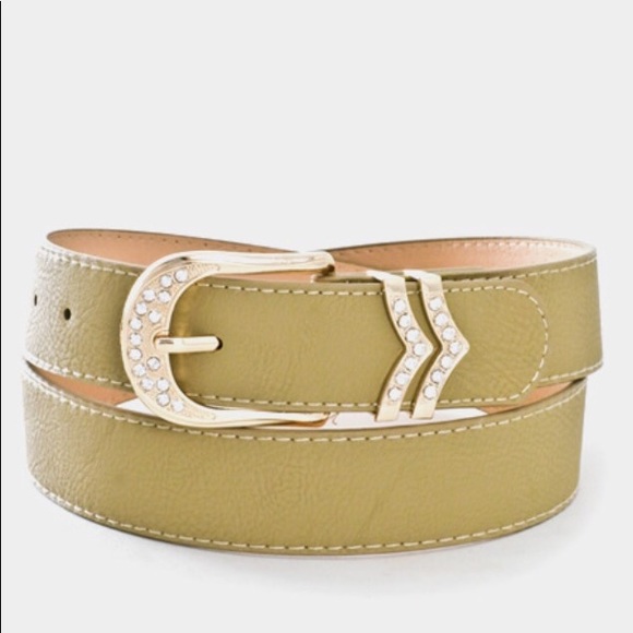 Faux Leather Belt with Rhinestone Accent Buckle - Picture 2 of 4